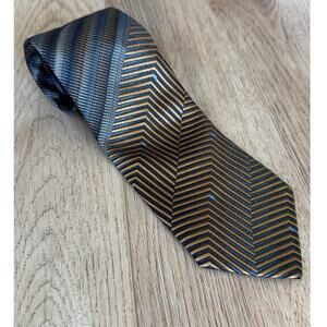 Roberto Cavalli Silk Necktie Blue Gold Chevron Pattern